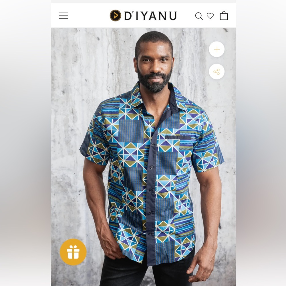 Diyanu Mens Dhiso African Print Shirt Sleeve Shirt Cotton M - NWT